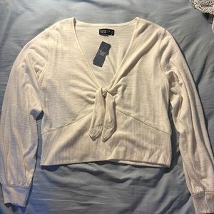 cream tie front long sleeve